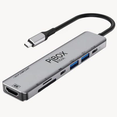 PiBOX India - USB C Hub Dock- 7 in 1 with 4K 30HZ HDCP Compliant, Aluminum Type C Adapter