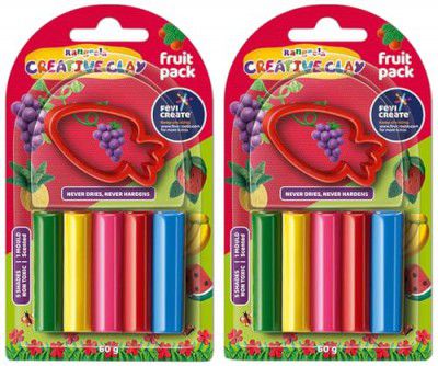 Pidilite Rangeela Creative Clay Pack Fruits (60gm)- Multi-Colour, 5 Years & Above, DIY Pack of Modelling Clay (Pack of 2)