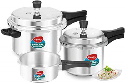 Pigeon by Stovekraft Aluminium Outer Lid Pressure Cooker Combo 2 litre, 3 litre, and 5 litre, Induction Base - 12685