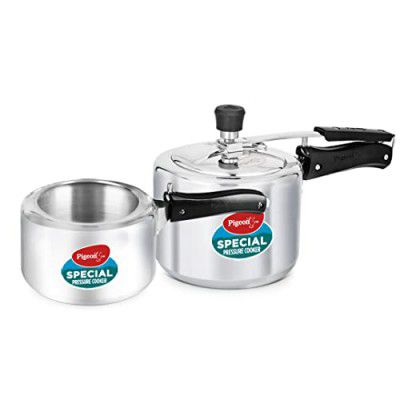 Pigeon by Stovekraft Aluminium Pressure Cooker 2 and 3 Litre Inner Lid with Non Induction base, silver, medium (14457)