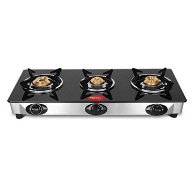 Pigeon by Stovekraft Favourite Glass Top 3 Burner Gas Stove, Manual Ignition, black