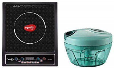 Pigeon by Stovekraft New Handy Mini Plastic Chopper with 3 Blades, Green and Cruise 1800-Watt Induction Cooktop (Black)