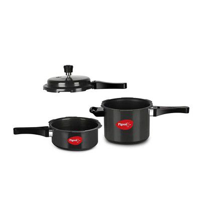 Pigeon Hard Anodised Pressure Cooker Combo (14413) 2 Litre and 3 Litre, Induction Base Outer Lid Pressure Cooker, Black