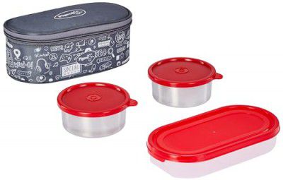 Pigeon Lunch Box Fresh Meal Stainless Steel Insulated Tiffin Box | Pack of 3 - Grey