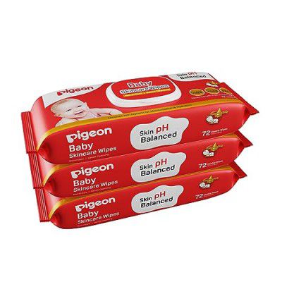 Pigeon Premium Baby wet Wipes 72 Sheets Skincare With Lid-Pack Of 3