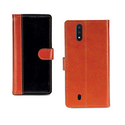 Pinaaki Enterprises Samsung Galaxy M01 Case | Premium Leather Finish | with Card Pockets | Wallet Stand |Complete Protection Cover for Samsung Galaxy M01 - Camel and Black