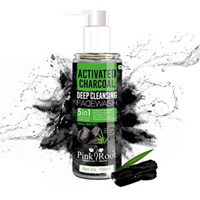 PINK ROOT Activated Charcoal Deep Cleansing Face Wash Oil & Acne Defense Skin Clearing Face Wash Men & Women (Activated Charcoal 100ml)