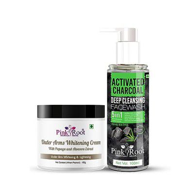 Pink Root Charcoal Facewash 100ml & Under Arms Whitening Cream, 100ml