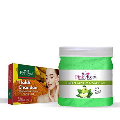 Pink Root Green Apple Massage Gel 500ml with Haldi Chandan Facial Kit