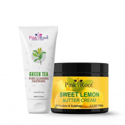 Pink Root Green Tea Pore Cleansing Facewash 100ml with Sweet Lemon Butter Cream 100gm