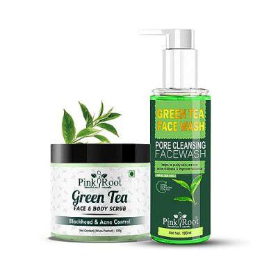 Pink Root Green Tea Scrub with Facewash 100gm each, Combo Pack