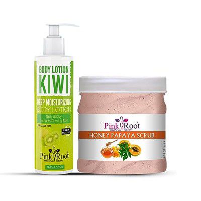 Pink Root Kiwi Body Lotion 200ml With Honey Papaya Scrub 500gm