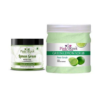 Pink Root Lemon Grass Gel 100 ml with Green Lemon Scrub 500 ml Combo Pack