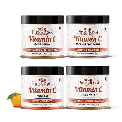 Pink Root Vitamin C Cream with Mask with Scrub with Gel 100gm each, Combo Pack