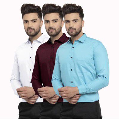 Pinkmint Men's Combo Shirt Cotton Stylish Spread Collar Long Sleeve Shirt Formal Wear (Pack of 3)