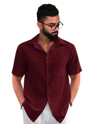 Pinkmint Popcorn Shirt for Men ll Textured Shirts for Men ll Stylish Half Sleeve Shirt ll Goa Wear ll Regular Fit Shirt