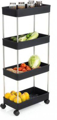 Pinkwhale 4 Compartments Plastic, Stainless Steel Storage Trolly  (Black)