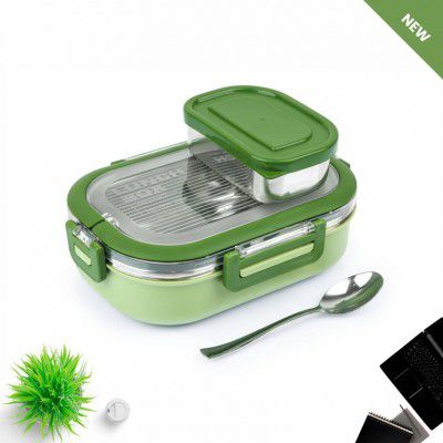 Pinkwhale Steel Delicious 2 Container Lunch Box With Steel Spoon Carry Handle 2 Containers Lunch Box (1200 ml, Thermoware)