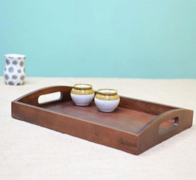 Pinvinc VWooden Serving Tray-One Piece Set of Rectangular Shape Wood Coffee Table with Cut Out Handles, Kitchen Trays for Party, Serving Pastries, Eating, Snacks, Mini Bars