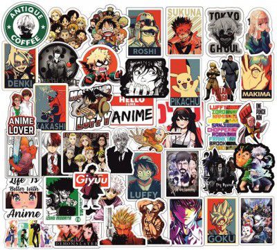 PIXELARTZ Random Anime Aesthtic Manga DIY Vinyl Stickers for Laptop, Skateboard, Luggage, Snowboard, Refrigerator, Toys, Car, Bikes, Phones, Guitar (Multicolor)