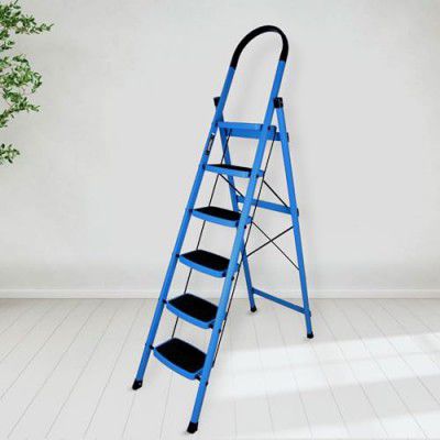 Plantex Premium 6 Step Ladder/Steel Ladder for Home Use/Wide Anti Skid Step Ladder/Non-Slip Handgrip(Blue & Black)