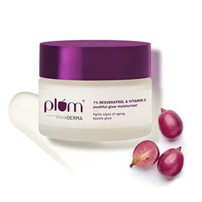 Plum 1% Resveratrol & Vitamin C Youthful Glow Moisturizer | Fights Signs of Ageing | Enhances Collagen Production | Boosts Glow | Lightweight & Quick-absorbing | 100% Vegan | 50g