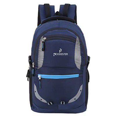 Pockester Large 35 L Laptop/Office/College/School/Travel Unisex Casual Design Backpack with rain cover (Compatible with 15.6 inch laptop) (Navy Blue)