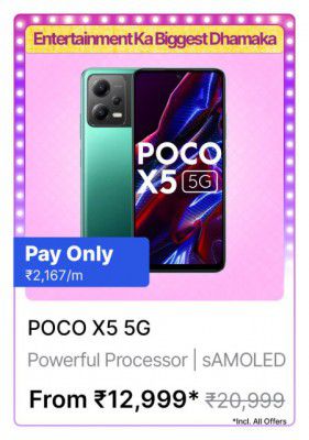 POCO X5 5G @ ₹12,999/- During Big Billion Days Sale