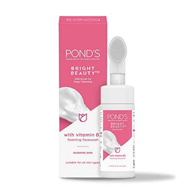 Ponds Bright Beauty Foaming Brush Facewash for Glowing Skin, Deep Clean Pores, All Skin Types, 150 ml