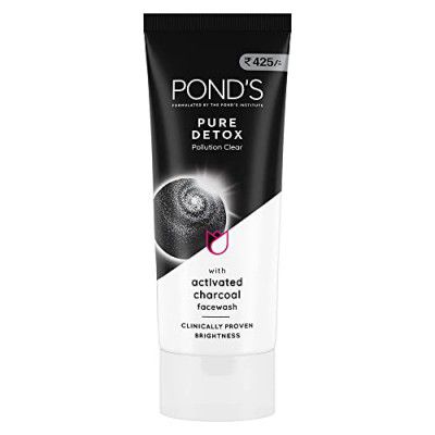 PondS Pure Detox Face Wash 200 G, Daily Exfoliating & Brightening Cleanser, Deep Cleans Oily Skin - With Activated Charcoal For Fresh, Glowing Skin