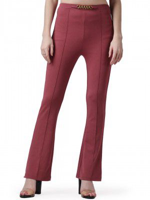 POPWINGS Solid Full-Length Polyester Regular-Fit Trouser Pants for Women