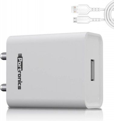 Portronics 12 W 2.4 A Wall Charger for Mobile with Detachable Cable  (White, Cable Included)