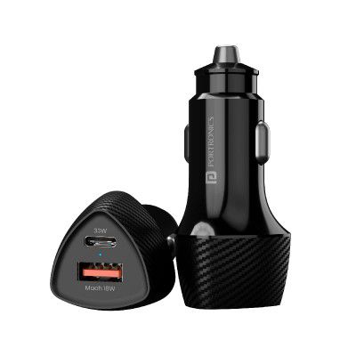 Portronics 51W Car Power 16 Car Charger with Dual Output (33W PD Type C Port + 18W USB A Port)