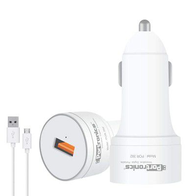 Portronics Car Power 1Q - Single Port QC 3.0A Quick Charge Car Charger with 1M USB Cable, White