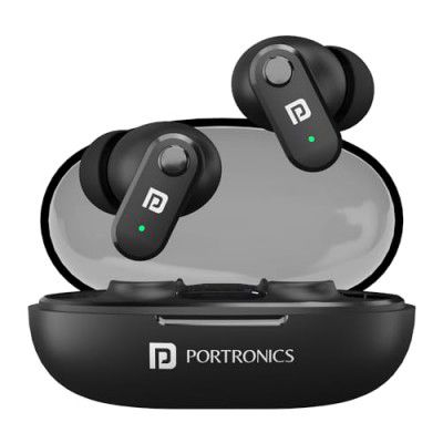 Portronics Harmonics Twins S16 in Ear Wireless TWS Earbuds with 24 Hrs Playtime, Clear Calls, Game & Music Mode, Low Latency, Bluetooth 5.3v, LED Display, Type C Fast Charging(Black)