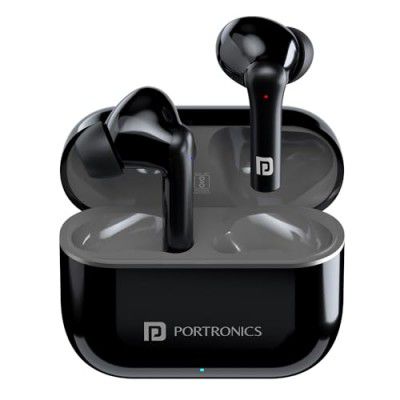 Portronics Harmonics Twins S6 TWS Earbuds with 50Hrs Playtime, Low Latency, Auto ENC, Quad Mics, 10mm Drivers, IPX4 Water Resistant, ASAP Charge, BT5.3, Touch Control, Type C Charging Port(Black)