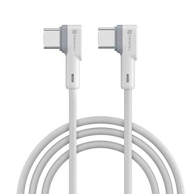 Portronics Konnect L 60W PD Type C to Type C Mobile Charging Cable, 1.2M, Fast Data Sync, Tangle Resistant, TPE+Nylon Braided(White)