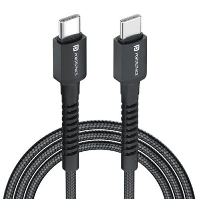 Portronics Konnect X 60W Type C to Type C Unbreakable Nylon Braided Cable, 2M Fast Charging Cable