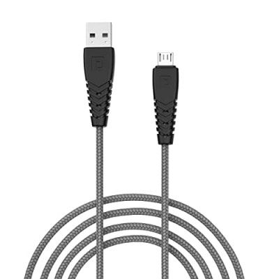 Portronics Nylon Braided Fast Charging And Data Sync 3.0 Amp Konnect B Micro Usb Cables With Pvc Heads For Smartphone, Tablet, Laptop, Smart Watch (Grey, 1 Meter)