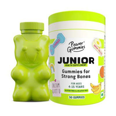 Power Gummies Junior For Strong Bones | Calcium, Phosphorus & Vitamin D | For Ages 4-15 Years | Tasty Banana Flavour 30 Gummies