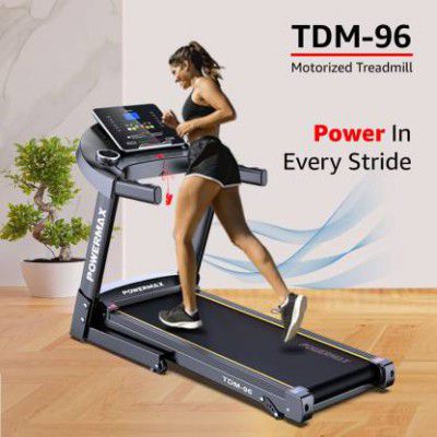 Powermax Fitness TDM-96 (4 HP) for Home Use with LCD, BT App, Foldable Motorized Manual Treadmill