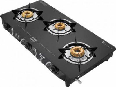 Preethi Zeal 3 Burner (ISI Approved) Glass Manual Gas Stove  