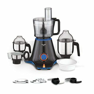 Preethi Zion MG-227 750 Watt Mixer Grinder with 4 Jars (3 Stainless steel Jars+1 Master Chef Plus Food processor Jar) Black