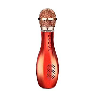 PremiumAV Portable Wireless Microphone Bluetooth Speaker Bowling Shape Smart Karaoke Sing audio player family microphone Handheld karaoke Mic (RED)