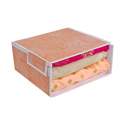 PRETTY KRAFTS Stackable Fabric Saree Storage Organizer for wardrobe, Set of 1, Jute Orange