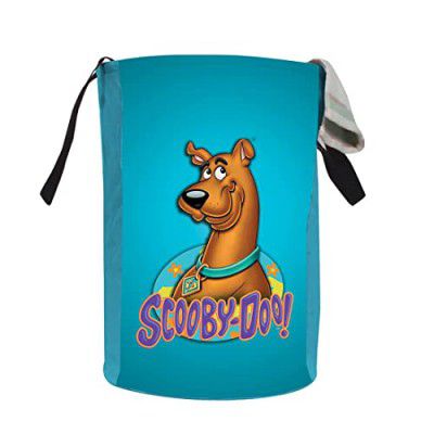 PrettyKrafts 45L Polycotton Scooby Doo Printed Round Foldable Large Laundry Bag/Basket (36x36x45cm, Blue, Set of 1)