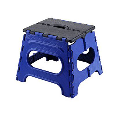 Primelife 12 inch Folding Step Stool for Adults, Non-Slip Textured Grip Surface, Foldable Space Saving Design, Carrying Handle, Holds for Kitchen and Rest of Home, (Blue-Black)-Prime