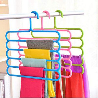 Primelife Plastic 5 Layer Pants Clothes Hanger Wardrobe Storage Organizer Rack (Set of 3), 33L X 1B X 32H Cm (Assorted Colour)