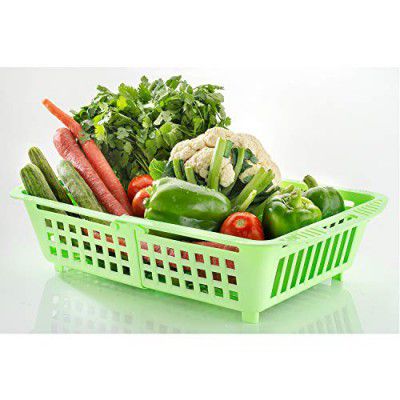 Primelife Plastic Adjustable Over Sink Dish Drainer, Vegetables Drying Rack Basket, Organizer Tray for Home & Kitchen - Green (Adj - Basket)