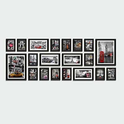 PRINTELLIGENT Photo Frame Set European Design Extra Large Wood Photo Frame Set of 20 Wooden Frames (Black)